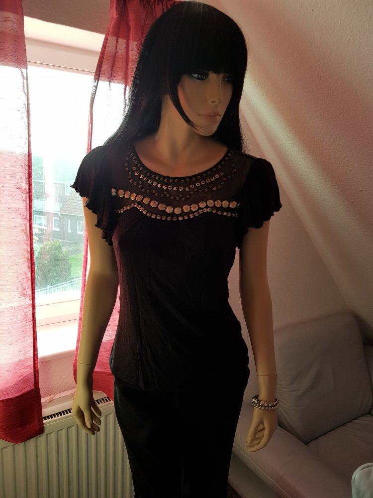Sexy Xanaka Shirt Mesh Pailetten Gr. M / 38 schwarz gold