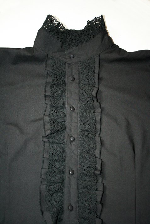 ANDERSARTIG gothic & fashion extreme Hemd schwarz Shirt Rüschenbesatz an Kragen Brust und Ärmeln Größe L