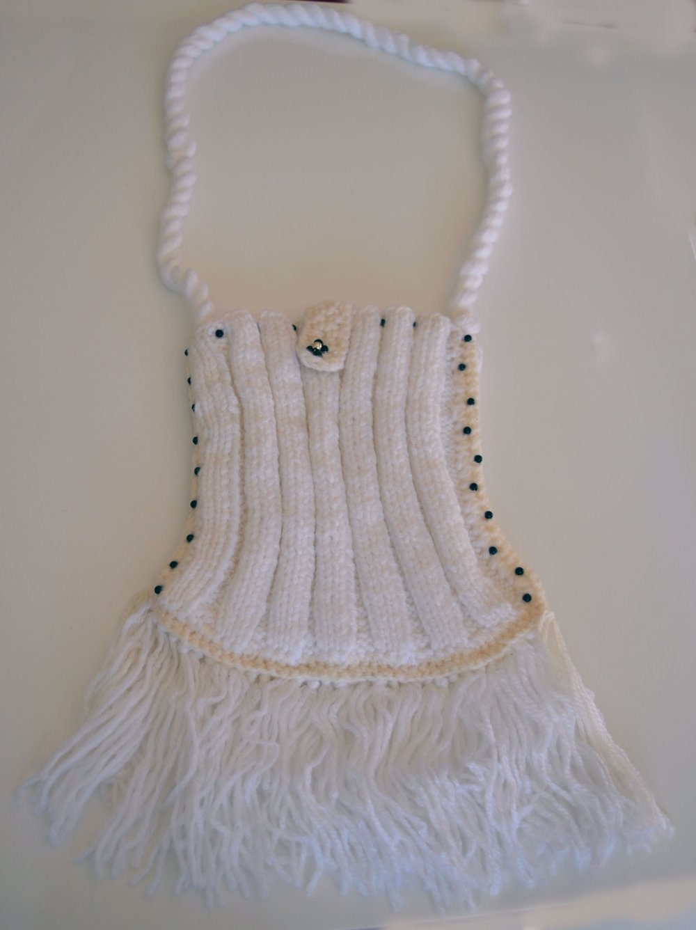 Stricktasche weiß, Handarbeit, 
