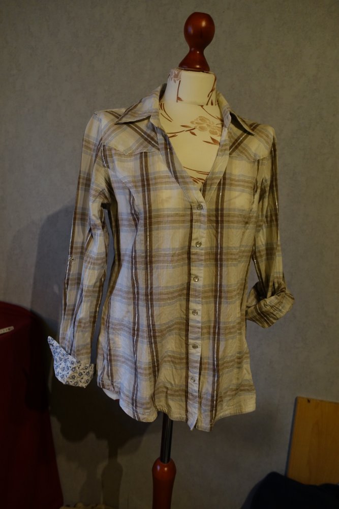 Blind Date Damen Bluse kariert Gr.40 grau hellblau