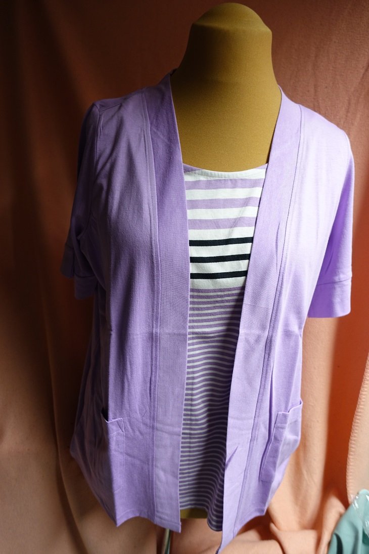 CollectionL. Damen 2in1 Shirt/Jacke Tunika Gr.42 flieder gestr. Neuw.