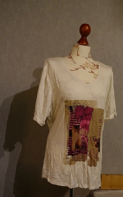 Gina Laura Damen Motiv Tshirt Gr.50/52 creme lila