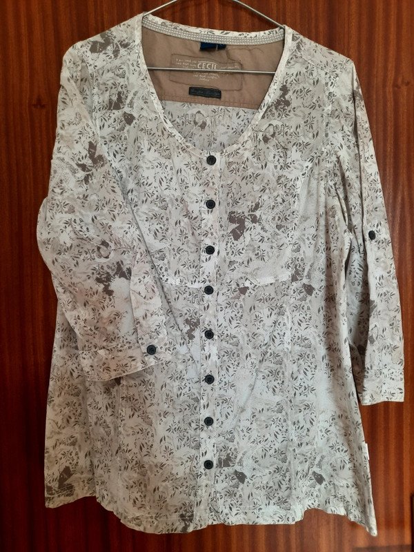 Cecil Damen Tunika Bluse Gr.M 40 creme beige gemustert