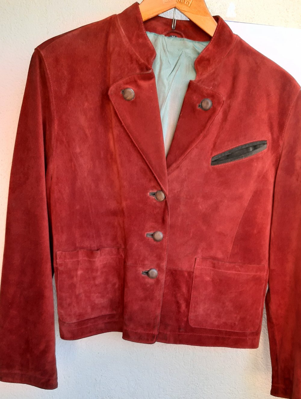 Trachten-Lederjacke Janker Wildleder weinrot Gr. 36 4 Taschen