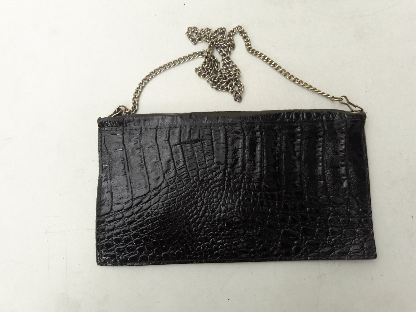 Tasche Clutch m. Kette Unterarmtasche Schwarz Kroko-Imitat