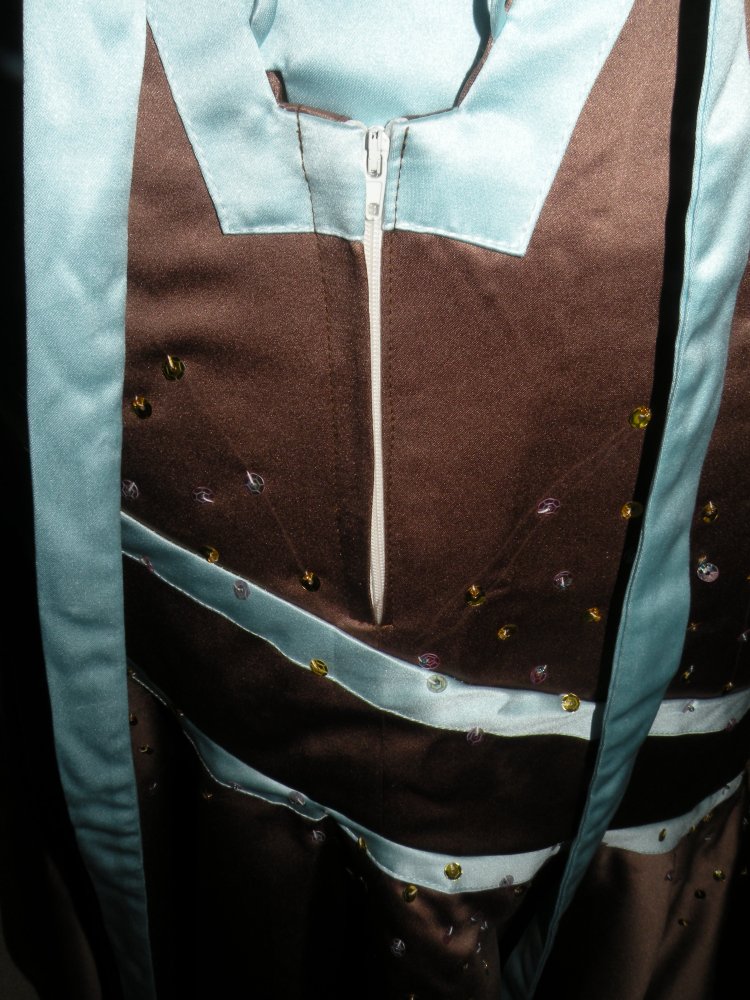 Kleid Abendkleid Jugendweihe Abiball Brautjungfer Ballkleid Hochzeit Hellblau Braun Pailetten Neu Gr. 40 42