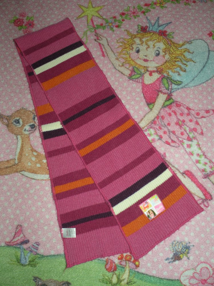 Mädchen Schal für Herbst und Winter Barbie gestreift geringelt Weinrot Pink