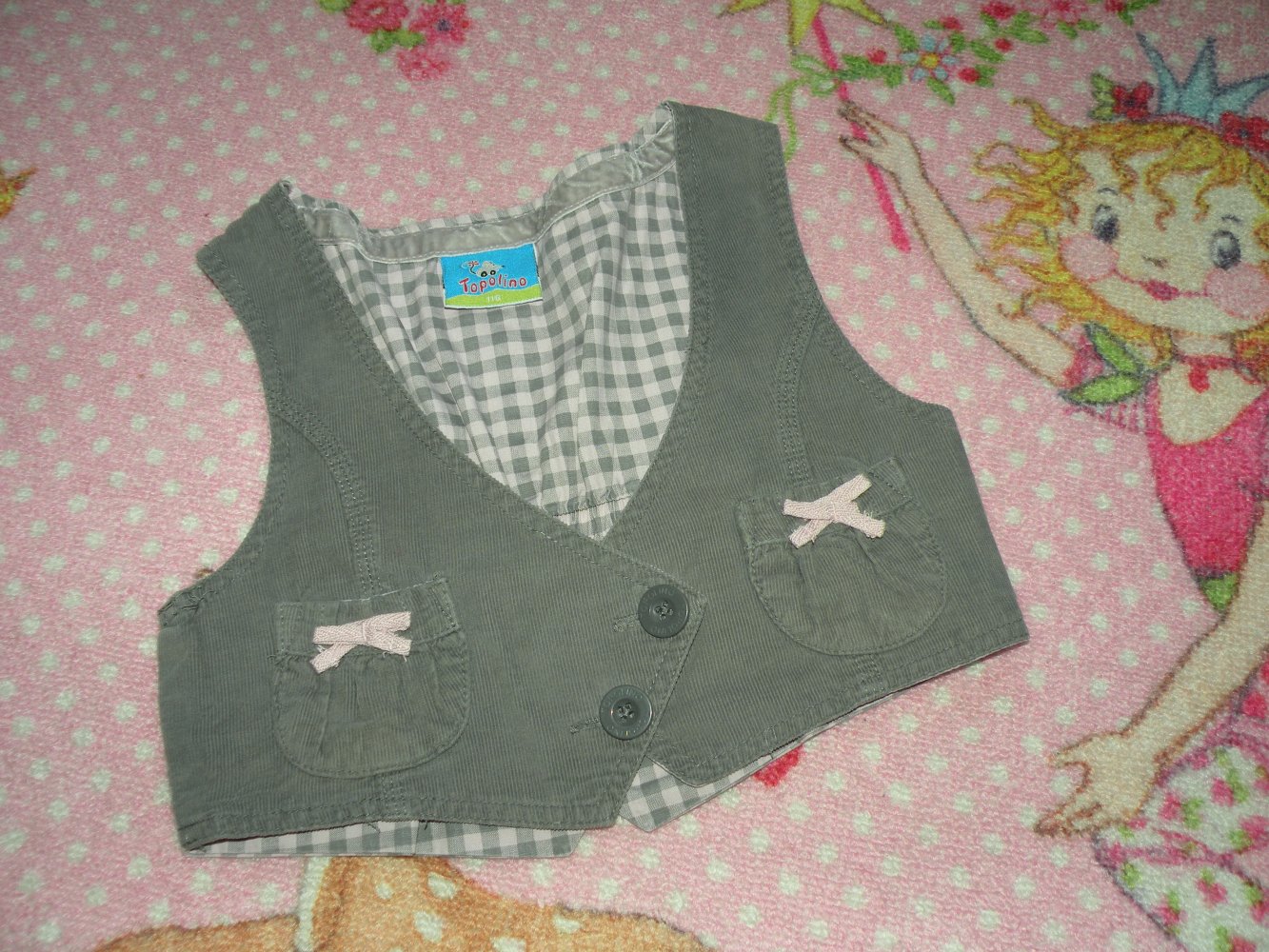 Mädchen Cord Kord Weste Übergang Frühling Gr 116 grau rosa zum Rock Topolino Weihnachten