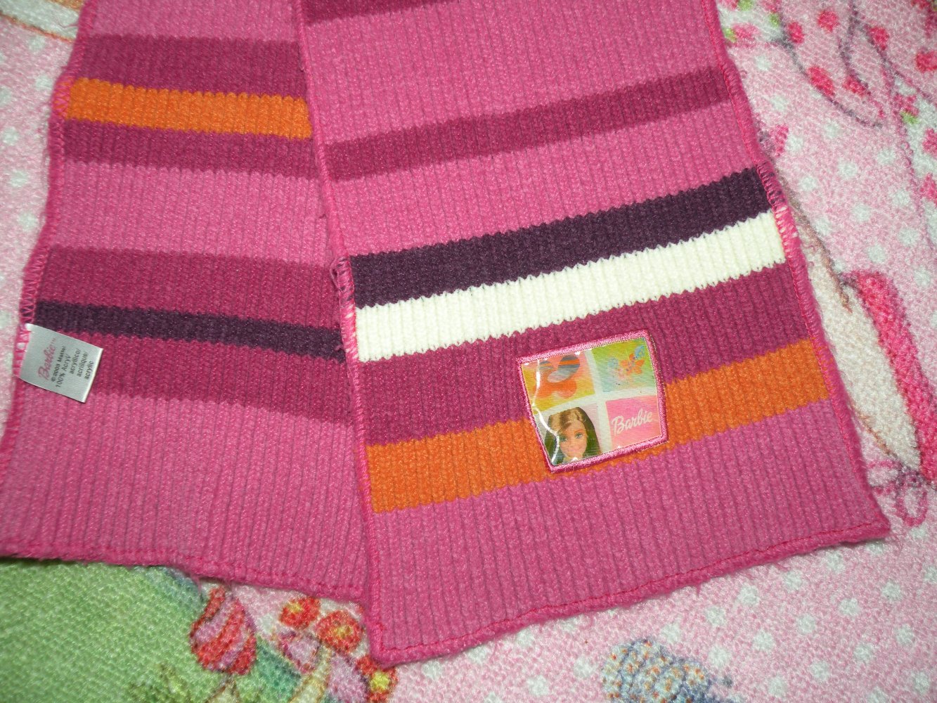 Mädchen Schal für Herbst und Winter Barbie gestreift geringelt Weinrot Pink