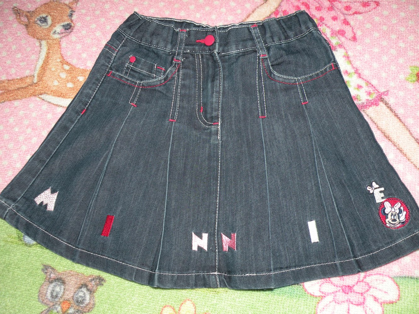 Mädchen Falten Jeans Rock zu Stiefeln Jeans-Blau bestickt Disney Minnie Mouse Maus C&A Gr 122 top