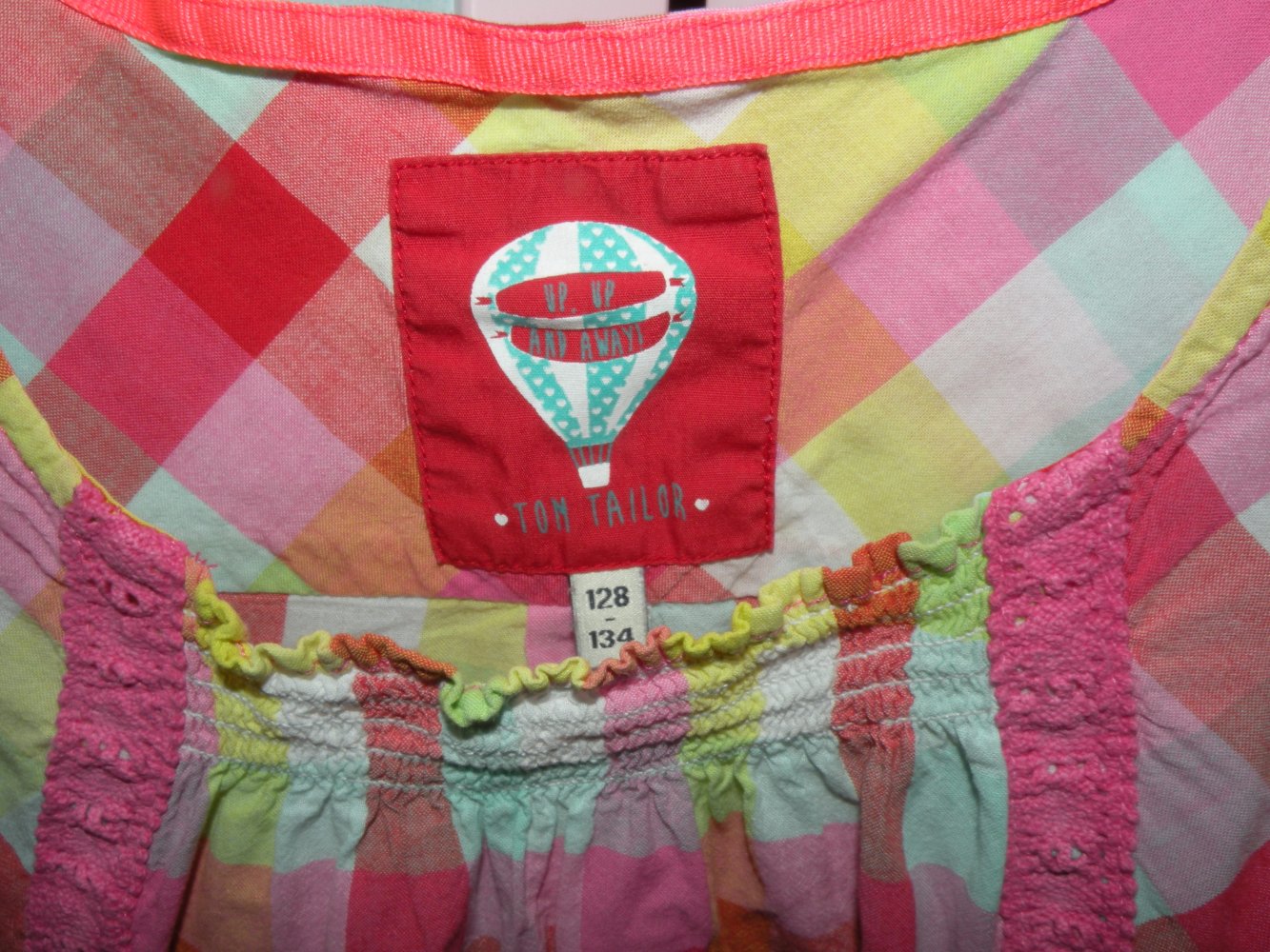 Mädchen Sommer Hängerchen leichte Tunika Bluse Rüschen Gr 128 134 bunt pastell kariert super Zustand Tom Tailor