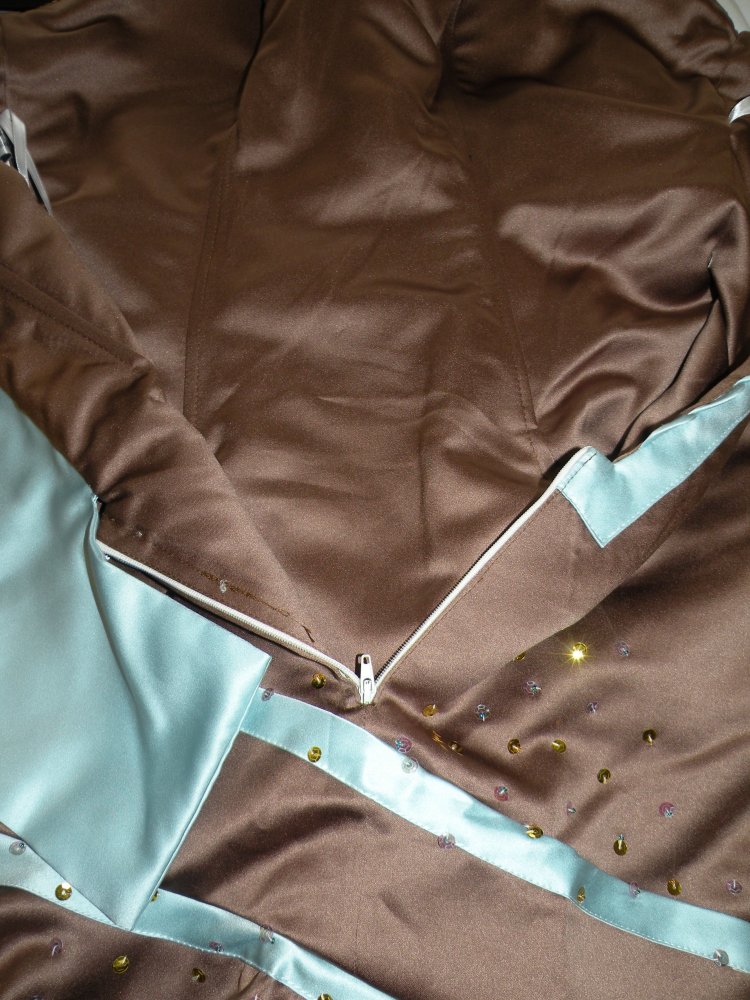 Kleid Abendkleid Jugendweihe Abiball Brautjungfer Ballkleid Hochzeit Hellblau Braun Pailetten Neu Gr. 40 42