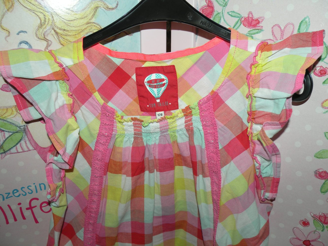 Mädchen Sommer Hängerchen leichte Tunika Bluse Rüschen Gr 128 134 bunt pastell kariert super Zustand Tom Tailor