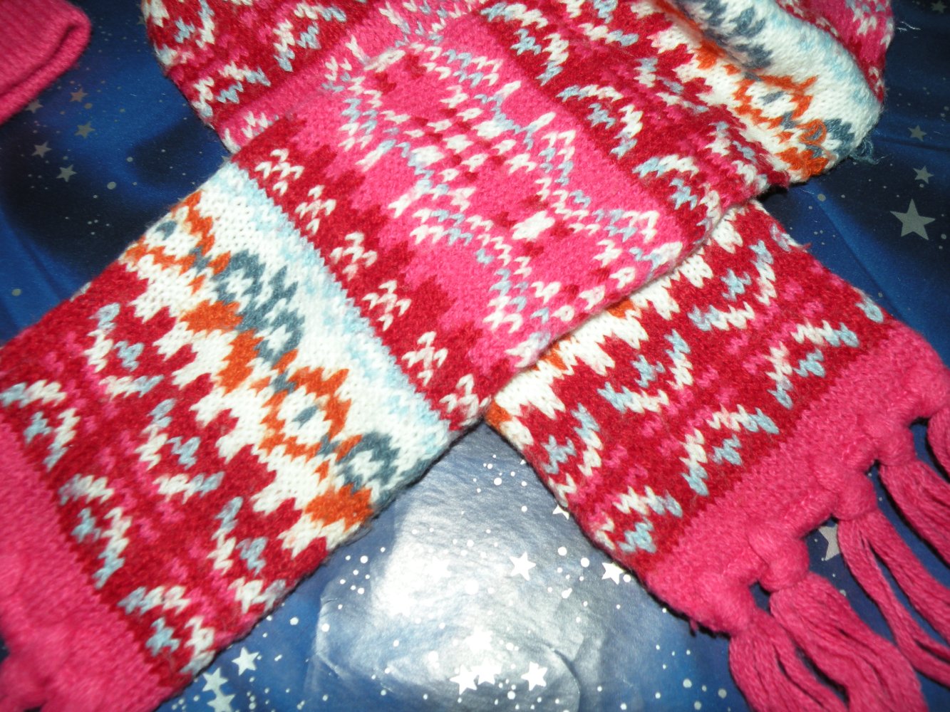 Winter Mütze pink gemustert KU 46 cm plus Schal top Zustand XL Fotos so süss