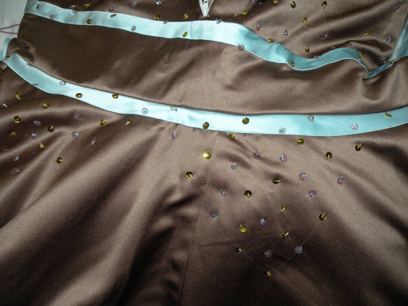 Kleid Abendkleid Jugendweihe Abiball Brautjungfer Ballkleid Hochzeit Hellblau Braun Pailetten Neu Gr. 40 42