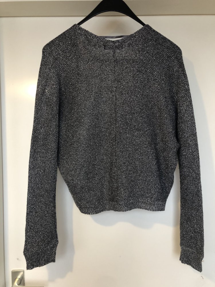 Strickjacke, Strick-Bolero, Jacke in silber-schwarz mit viel Glitzer drin Gr. S 
