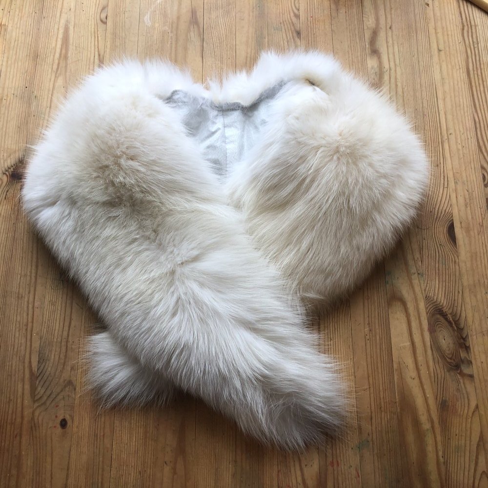 Echter Fell-Kragen, Halskrause, natur weiß / creme farben, super edel, kuschelig weich, Pelz-Stola, Schal