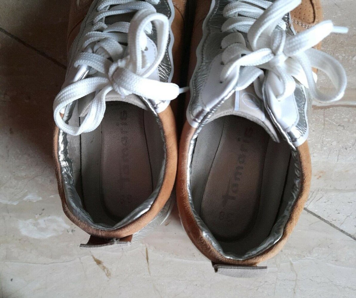 Tamaris Sneaker Gr. 38 Braun weiss silber