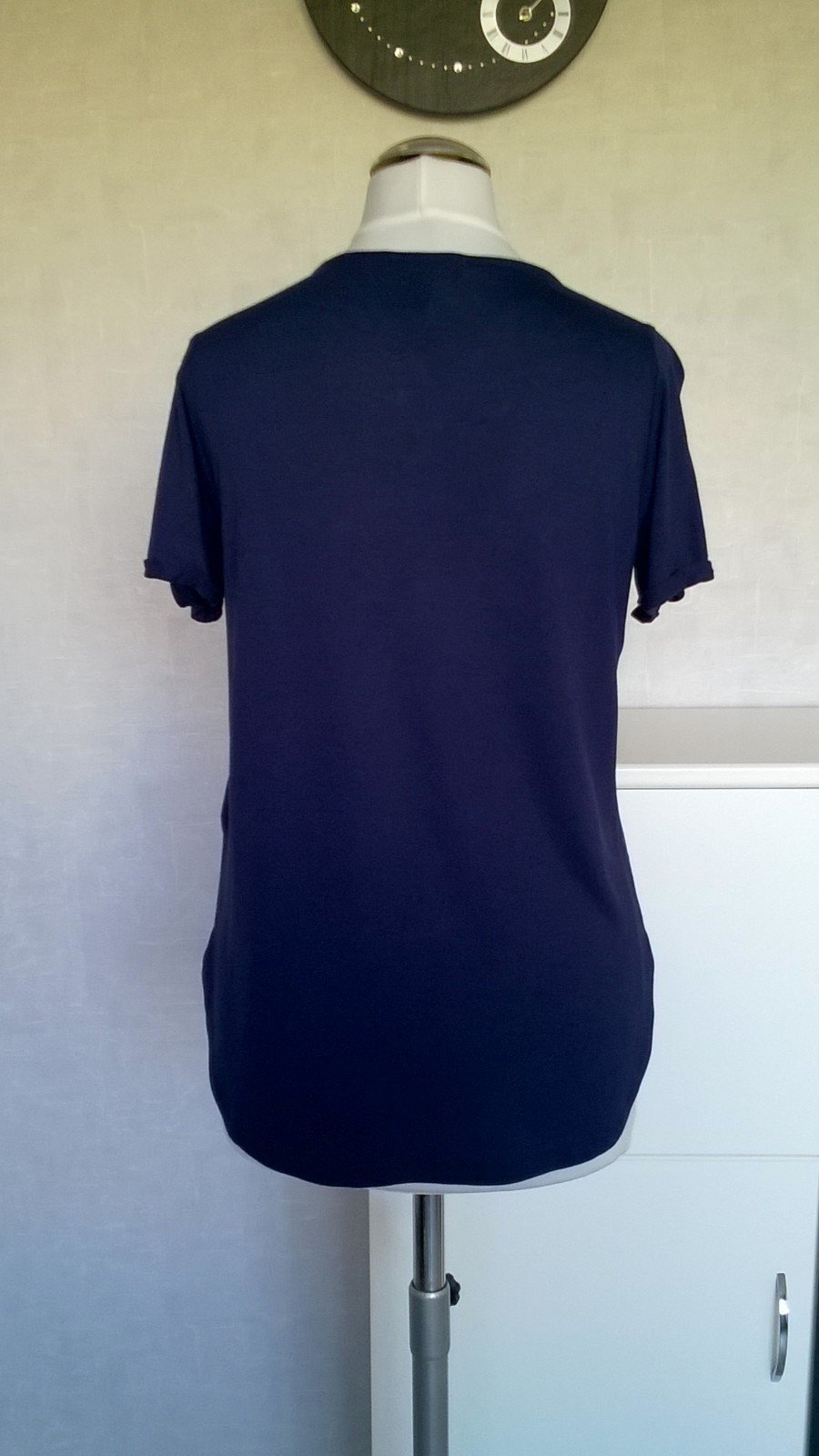 Shirt Top Oberteil Bluse mit Samt Kurzarm dunkelblau Gr. 34 Atmosphere neu