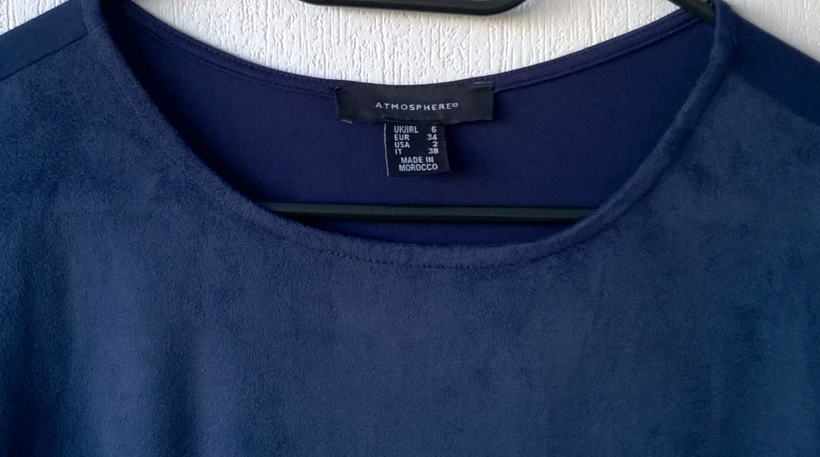 Shirt Top Oberteil Bluse mit Samt Kurzarm dunkelblau Gr. 34 Atmosphere neu