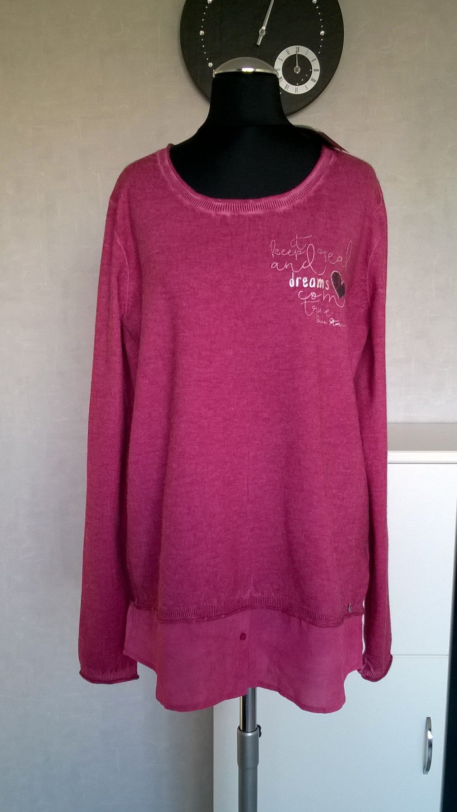 Longpulli Longpullover Pulli Pullover 2-in-1 mit Bluse Langarm pink Gr. S  Soccx neu mit Etikett