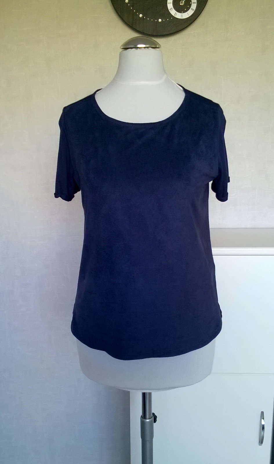 Shirt Top Oberteil Bluse mit Samt Kurzarm dunkelblau Gr. 34 Atmosphere neu