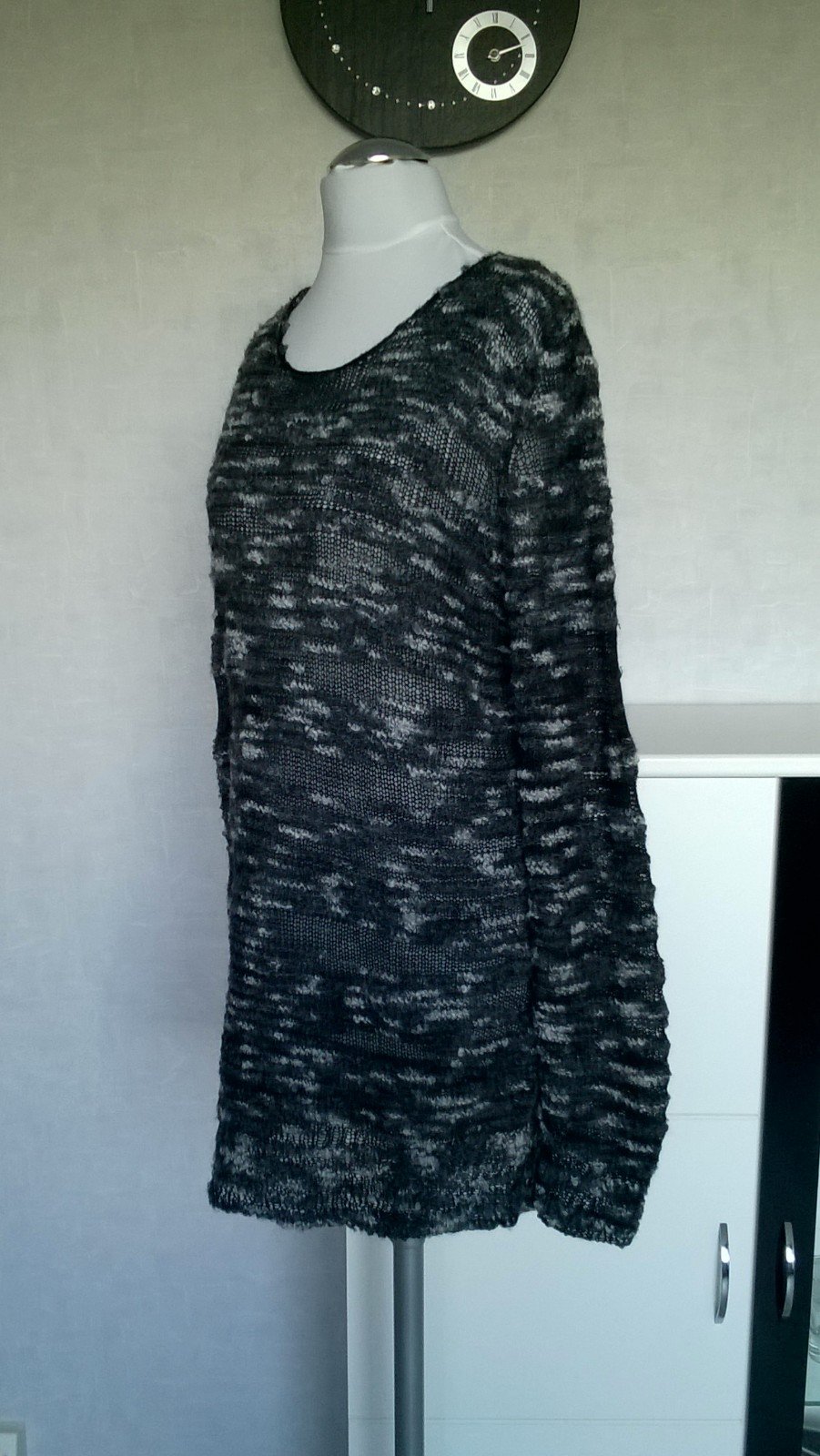 Strickpulli Longpulli Pulli Pullover Longpullover Grobstrick mit Wolle schwarz grau Gr. 36/38 Laura Scott neu mit Etikett