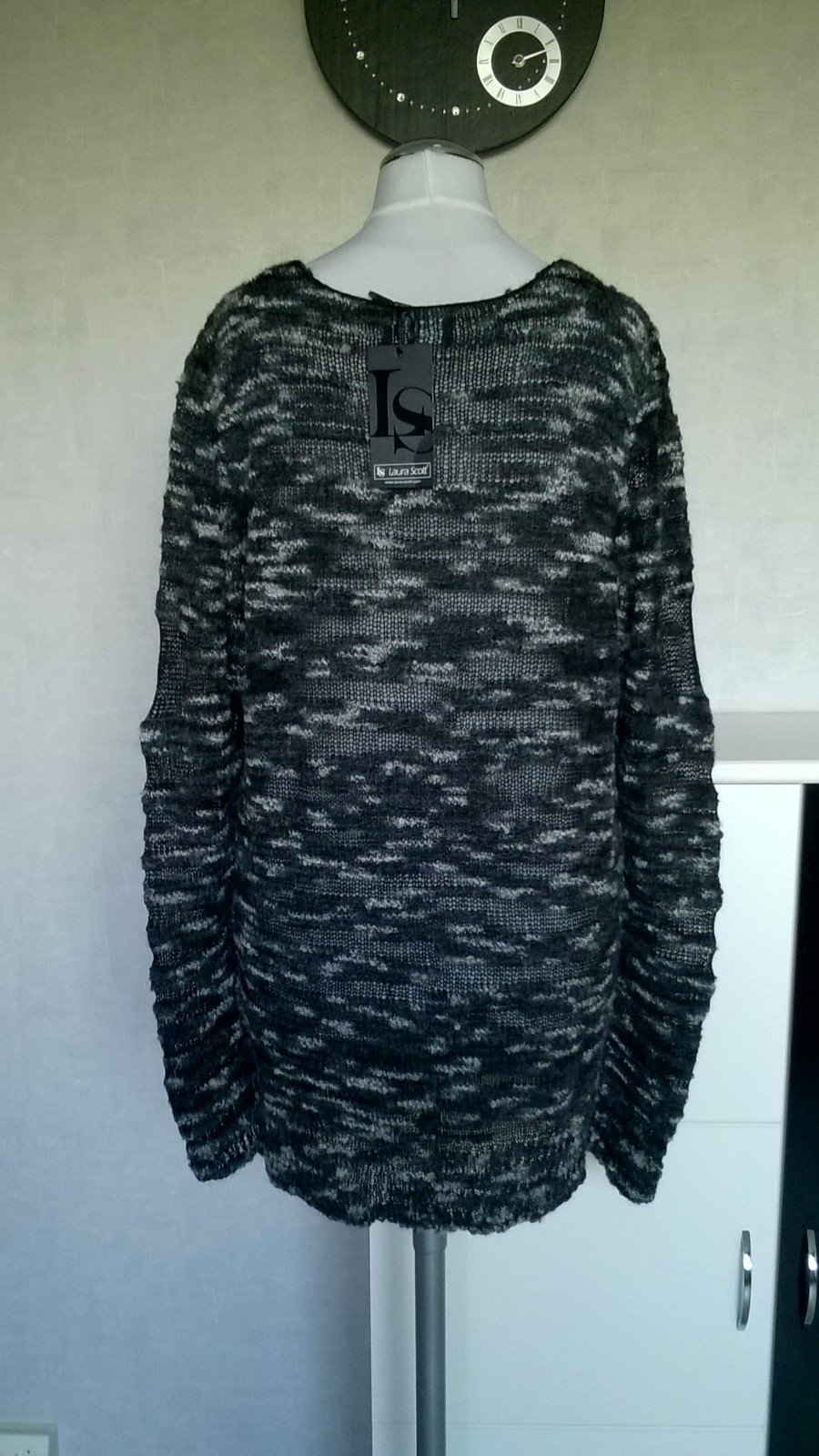 Strickpulli Longpulli Pulli Pullover Longpullover Grobstrick mit Wolle schwarz grau Gr. 36/38 Laura Scott neu mit Etikett