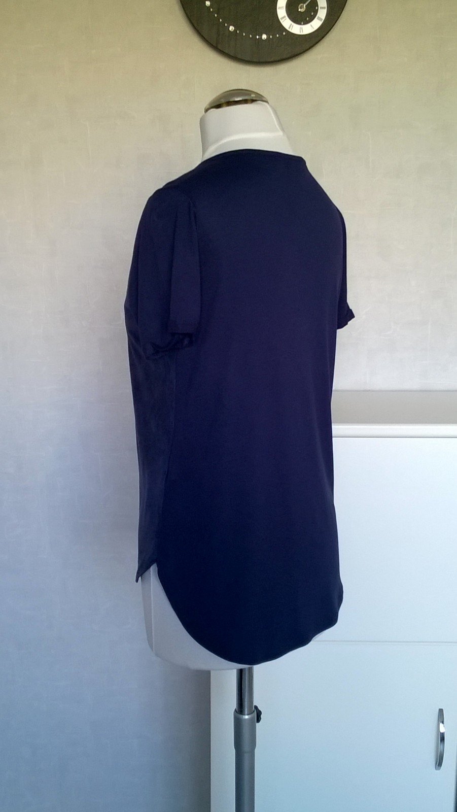 Shirt Top Oberteil Bluse mit Samt Kurzarm dunkelblau Gr. 34 Atmosphere neu