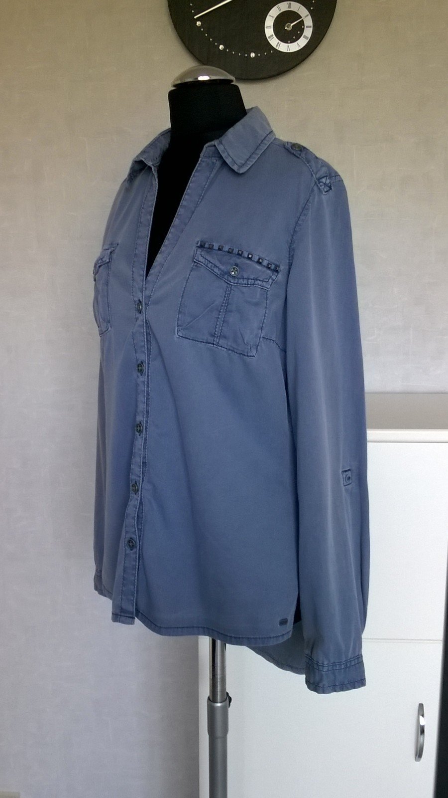 Jeanshemd Bluse Hemd Jeansbluse Oberteil Shirt Langarm graublau Gr. 36 QS by S.Oliver