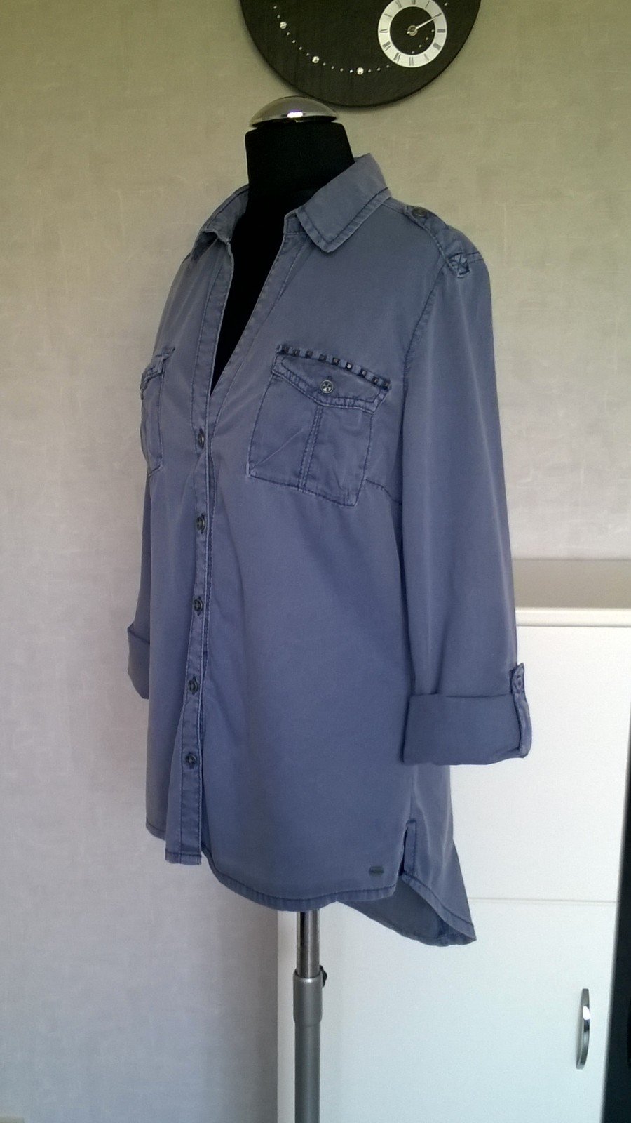 Jeanshemd Bluse Hemd Jeansbluse Oberteil Shirt Langarm graublau Gr. 36 QS by S.Oliver
