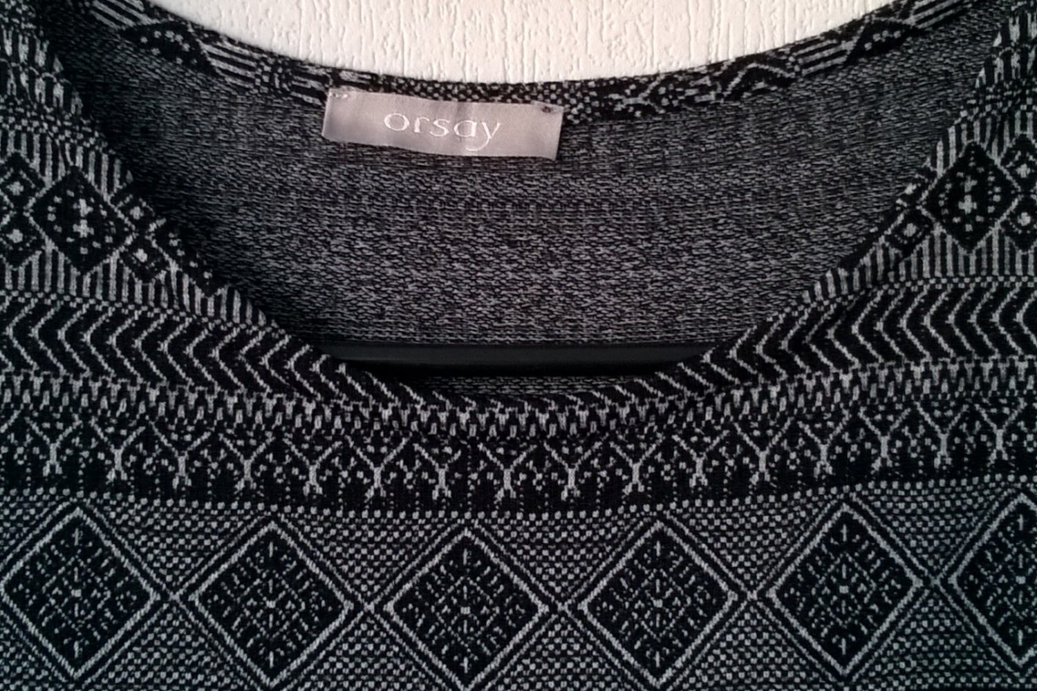 Kleid Maxikleid Stretchkleid ¾-Arm schwarz weiß Muster Gr. S Orsay