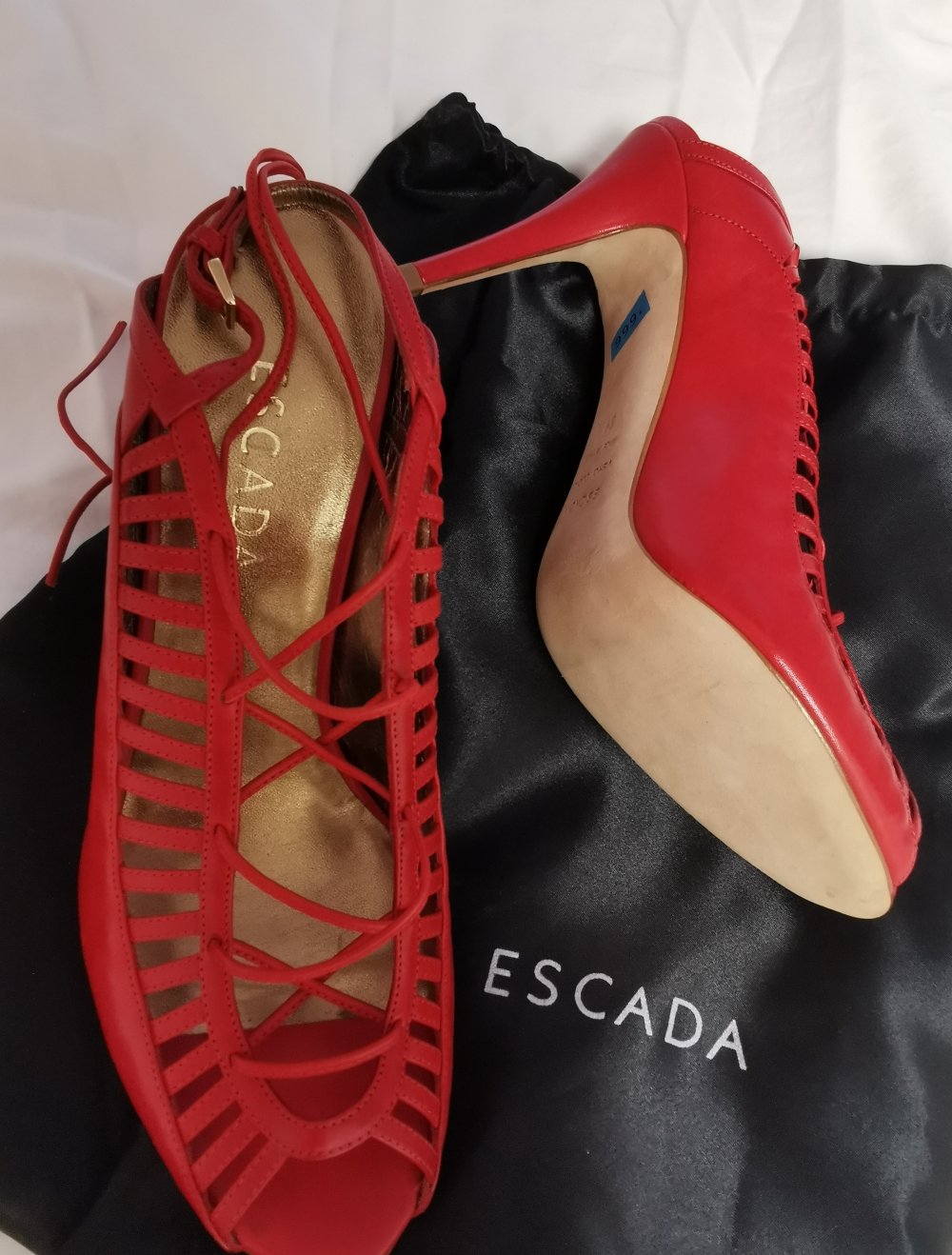 Escada High Heels 39,5 Schuhe Leder ROT Schnüren ❤️