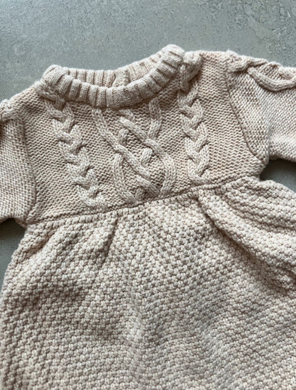 Topomini Strick Set, Kleid und Hose Natur, 62 Zopfmuster Neu