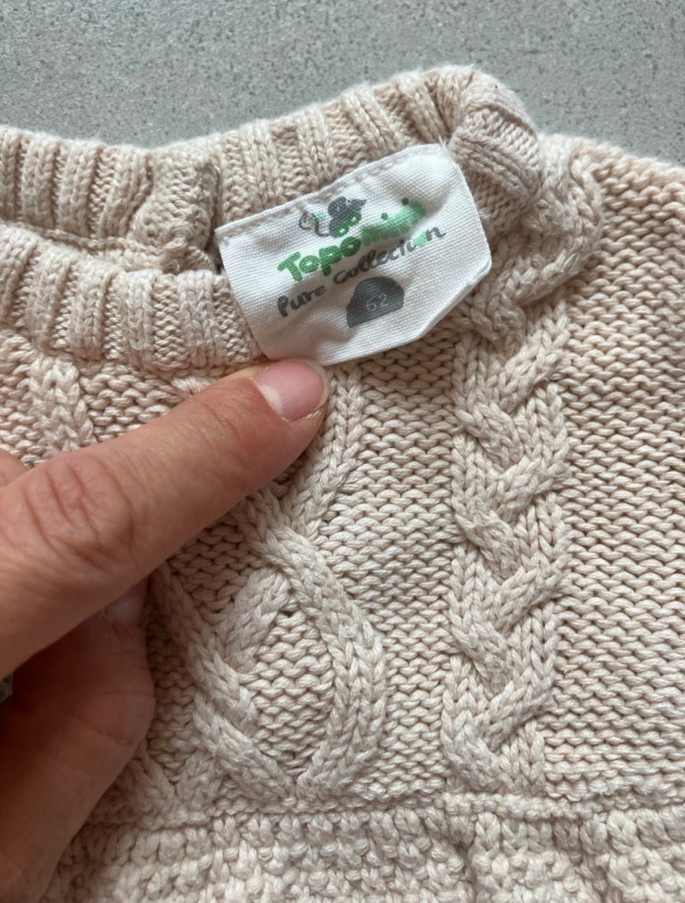 Topomini Strick Set, Kleid und Hose Natur, 62 Zopfmuster Neu