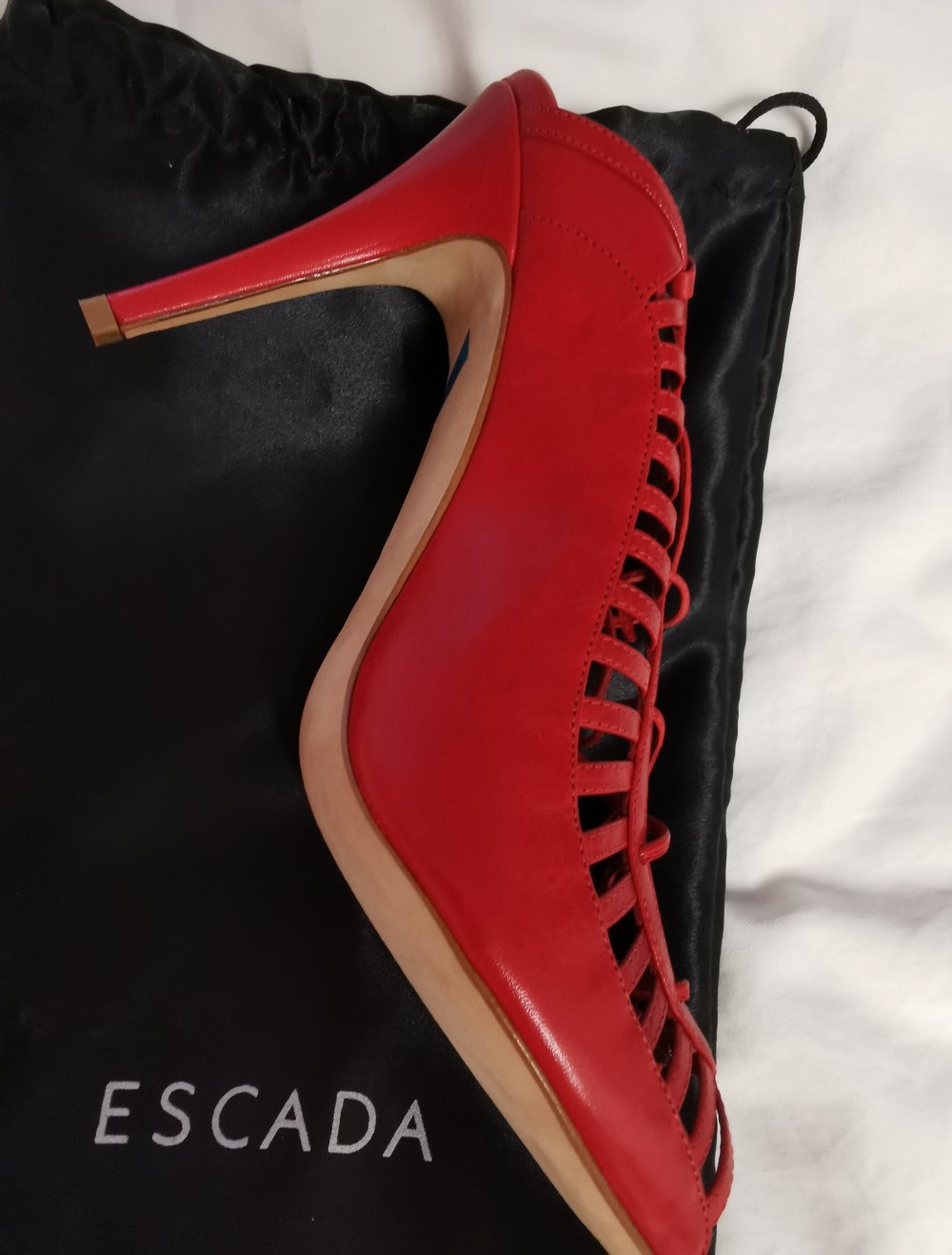 Escada High Heels 39,5 Schuhe Leder ROT Schnüren ❤️