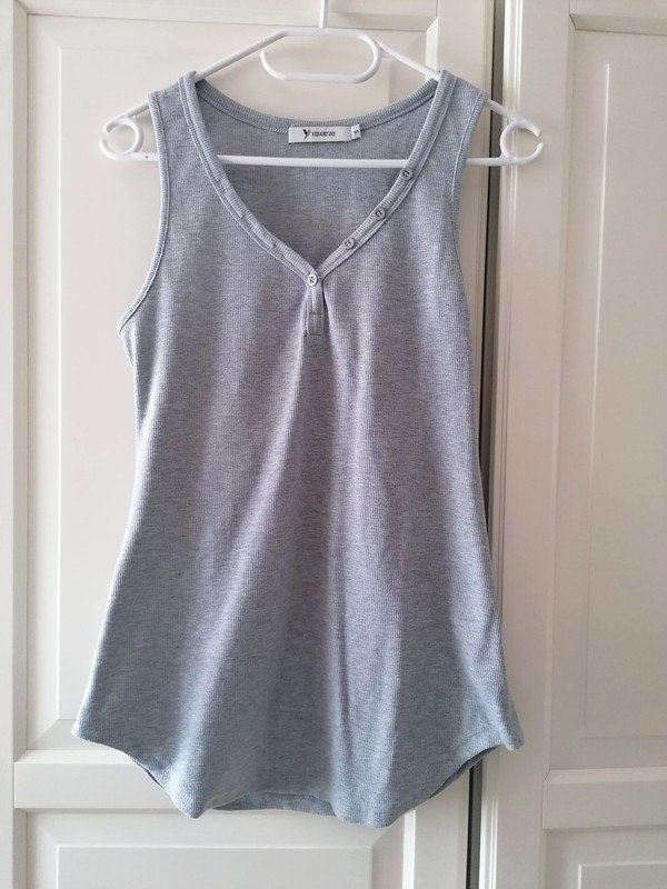 langes graues Ripp Top mit Knopfleiste Gr. S