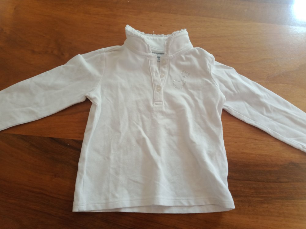 weisses Polo-Shirt langarm mit Glitzerherz
