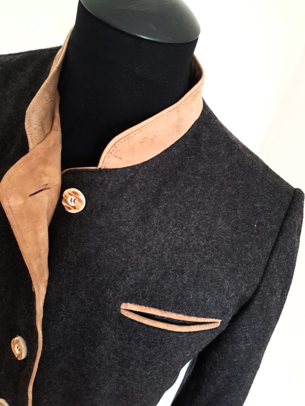 Trachtenjanker - Damen Fa.~Almwerk~ dunkel Wolle, Leder Gr. 46 NEU