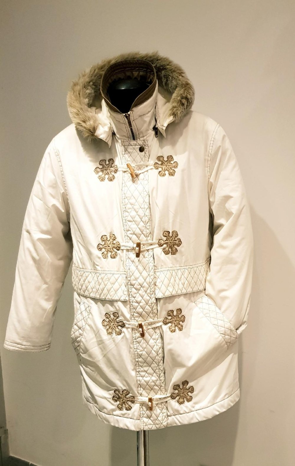 Steppjacke Jacke m. Kapuze-Fell, weis/ beige Gr. XL~ Winter ~