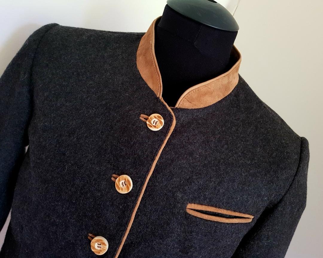 Trachtenjanker - Damen Fa.~Almwerk~ dunkel Wolle, Leder Gr. 46 NEU