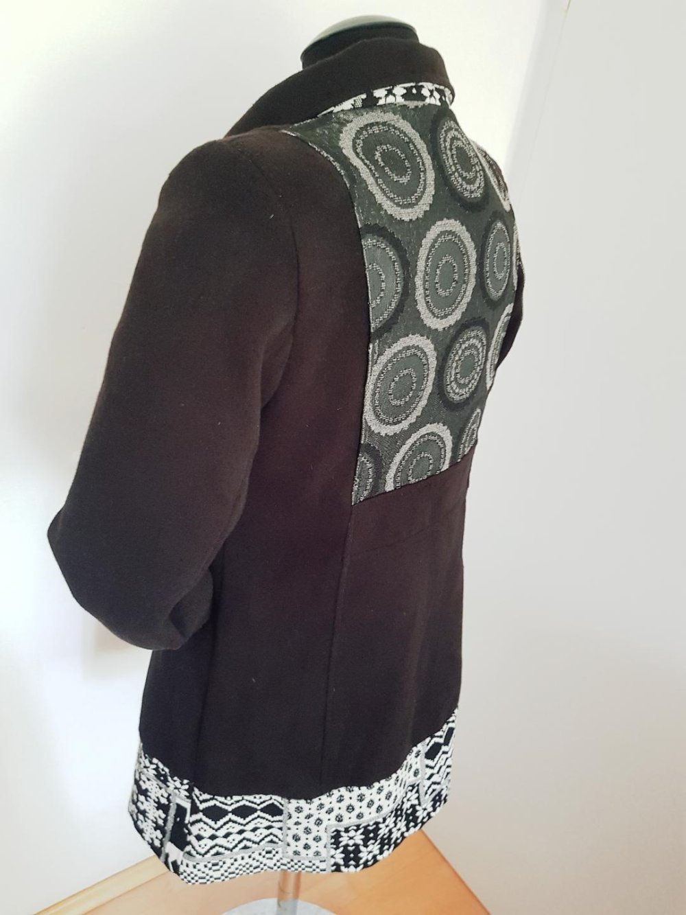 Schwarz-Silber Retro Tweed A-Linien Mantel Gr. XL Top-Zustand