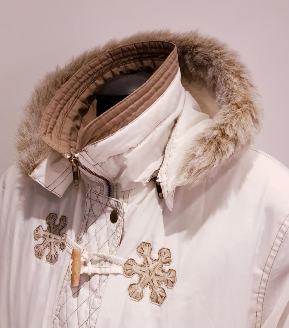Steppjacke Jacke m. Kapuze-Fell, weis/ beige Gr. XL~ Winter ~