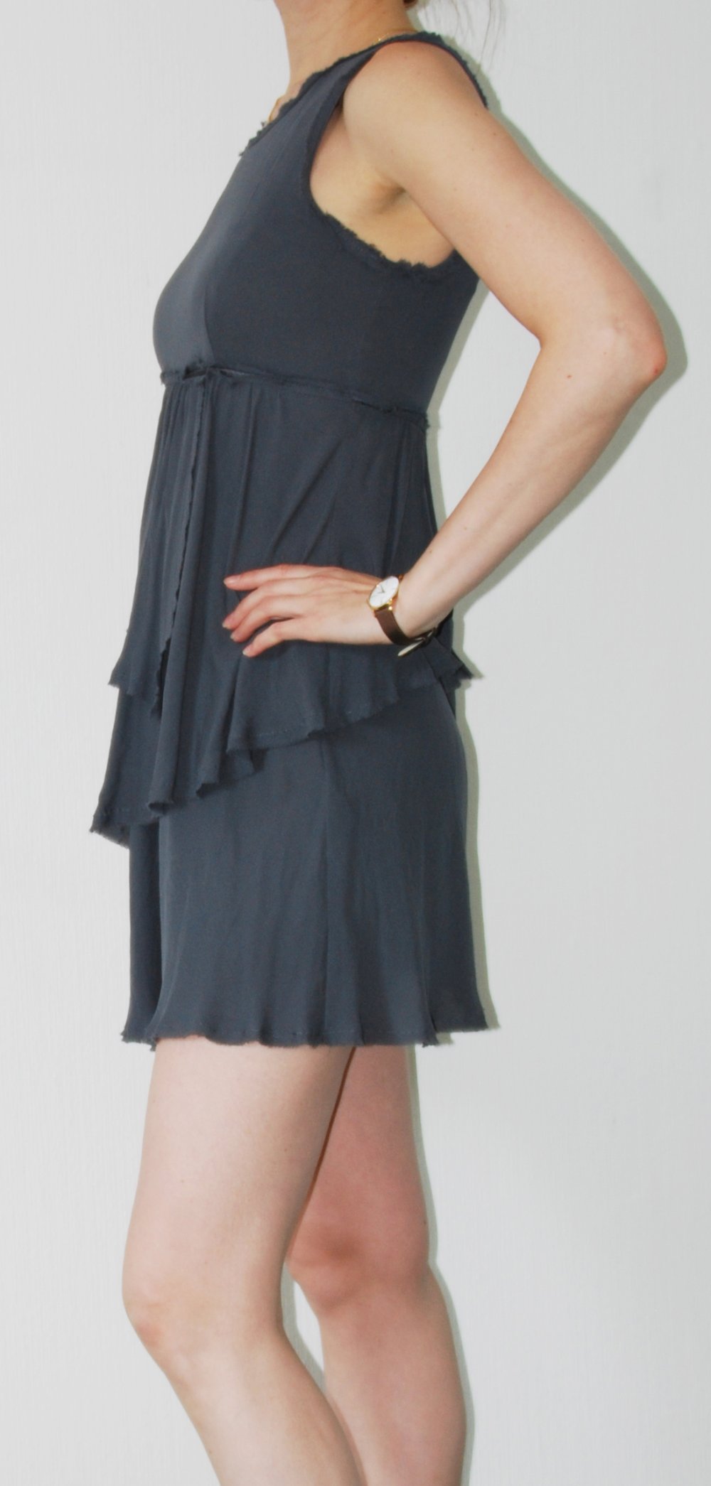 Hallhuber Kleid S 36  Seide Sommer Schößchen Kleid Anthrazit  