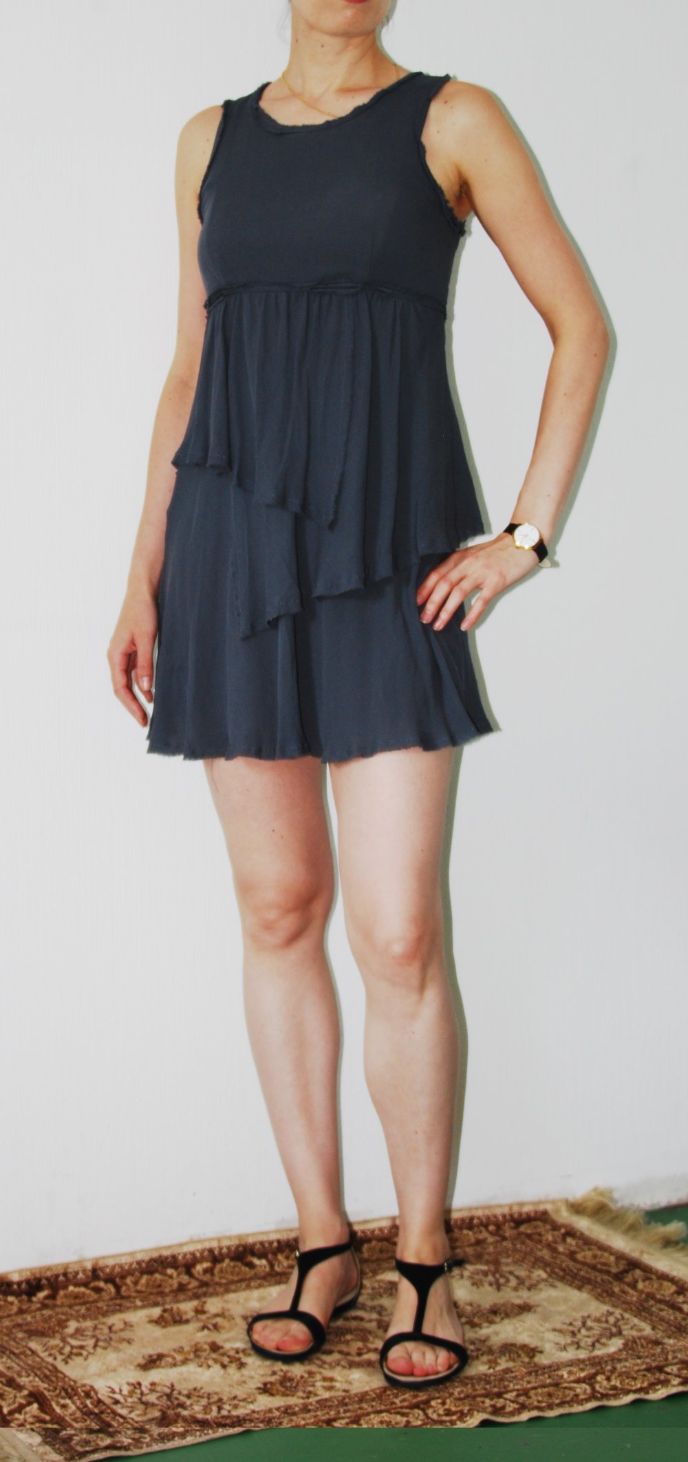 Hallhuber Kleid S 36  Seide Sommer Schößchen Kleid Anthrazit  