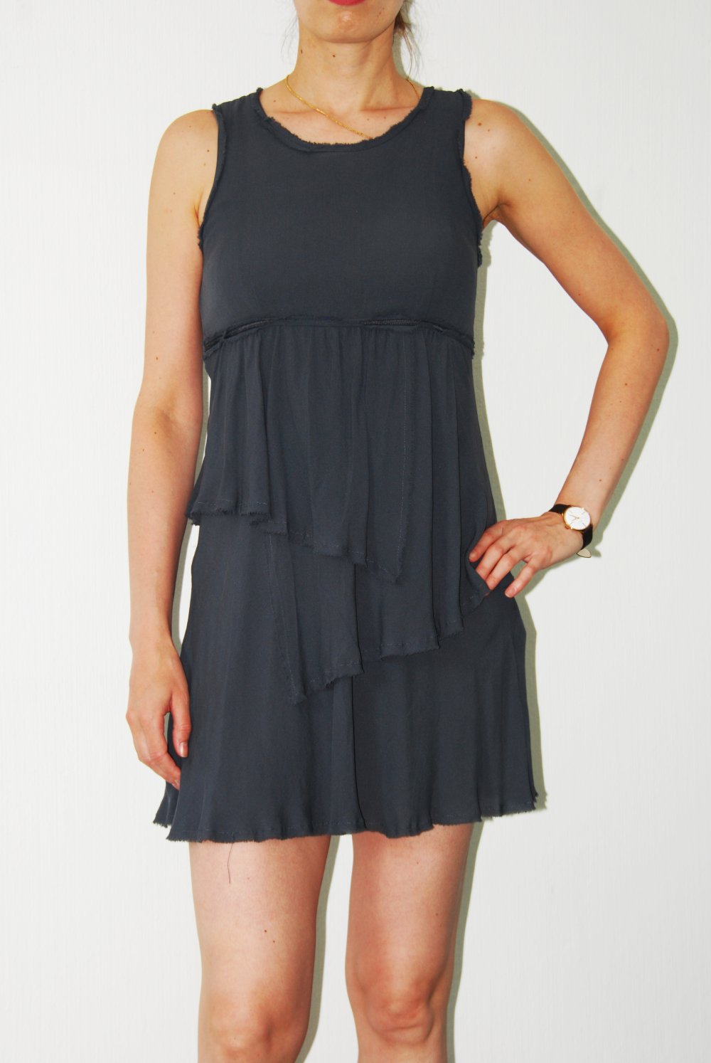 Hallhuber Kleid S 36  Seide Sommer Schößchen Kleid Anthrazit  