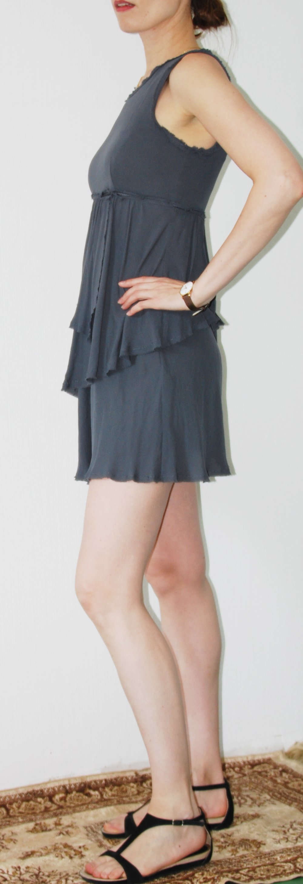 Hallhuber Kleid S 36  Seide Sommer Schößchen Kleid Anthrazit  