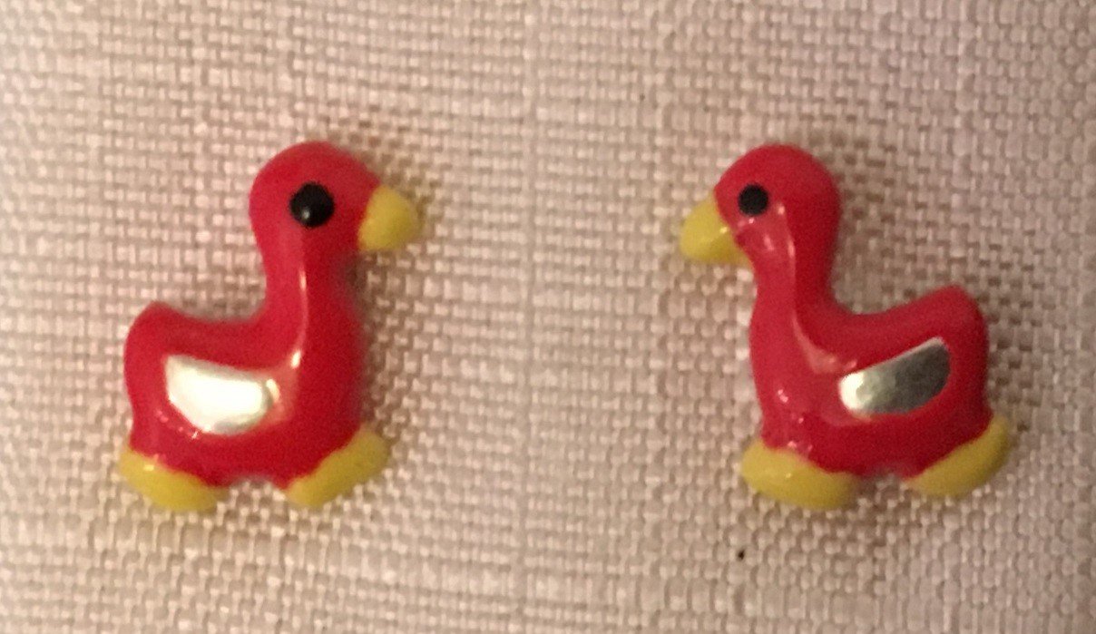 Ohrringe Kinder Mädchen Enten echtes Silber mit rot