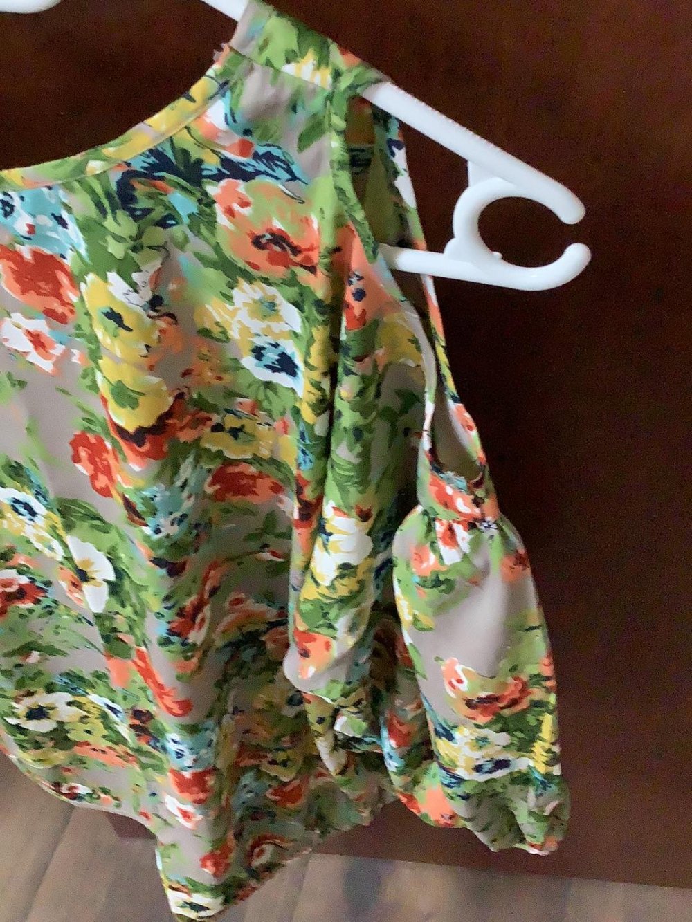 Damen Sommer Bluse in grün orange mit Blumen Gr.38