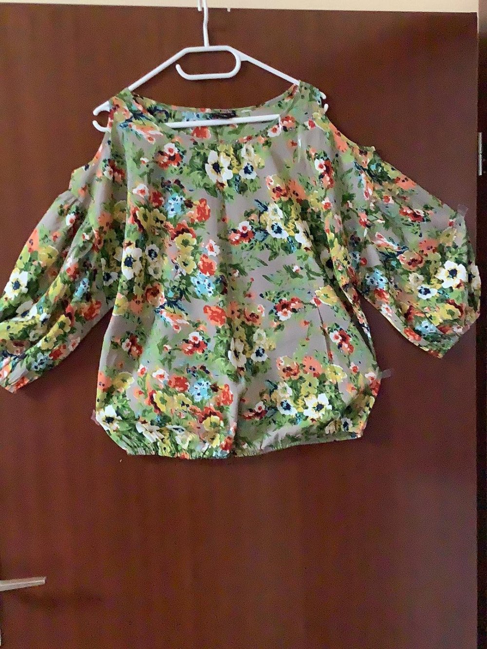 Damen Sommer Bluse in grün orange mit Blumen Gr.38